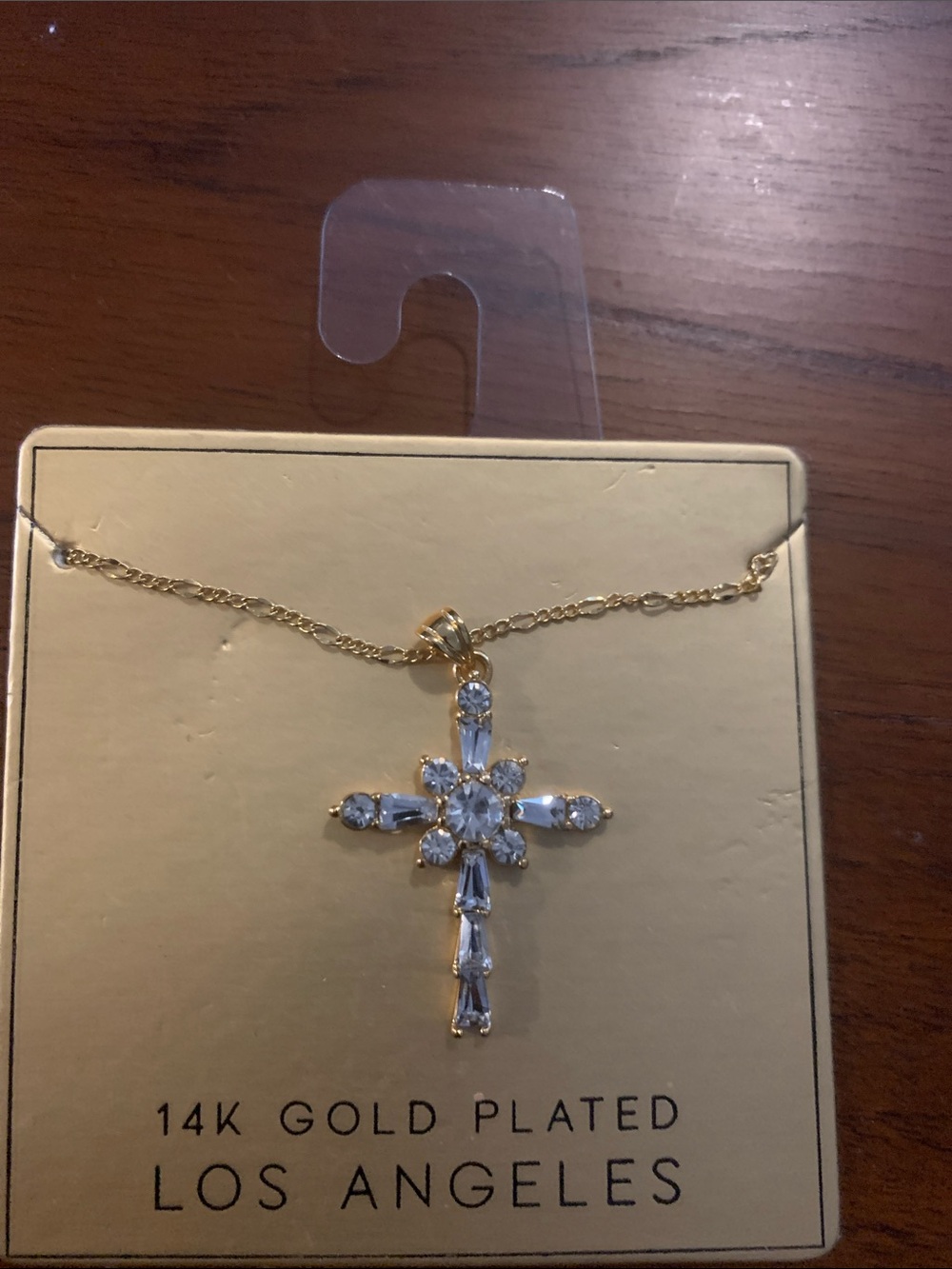 14K Gold Plated Cross Pendant Necklace with Clear Stones - Los Angeles